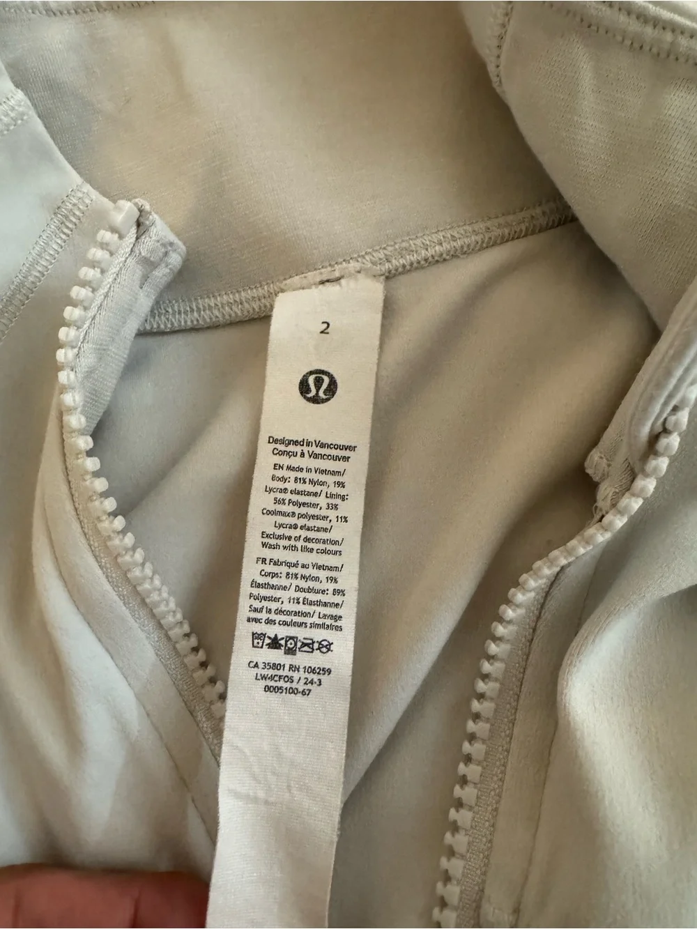 Lululemon Define Jacket Size 2 Light Cream Color Full Zip Excellent Condition
